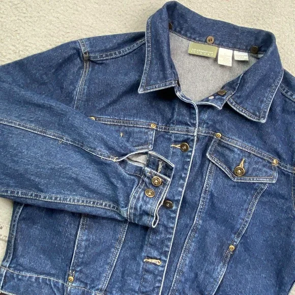 Vintage Jean Jacket Large Women Blue Faux Fur Collar Removeable Heavy EUC - Picture 10 of 15